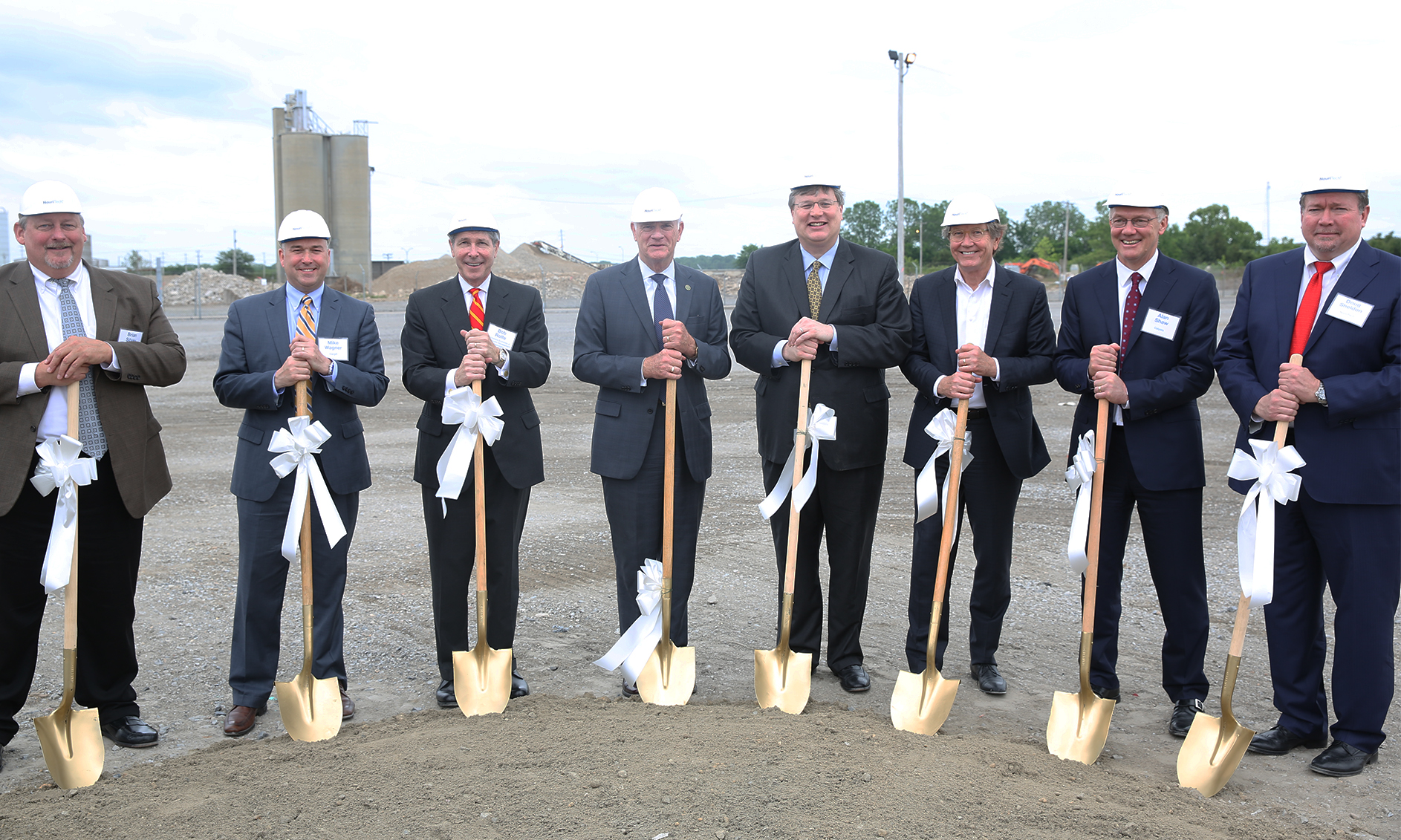 NouriTech breaks ground April 26, 2017 with representatives from Calysta, Cargill, NouriTech and Tennessee and Memphis area officials: Brian Silvey, Cargill VP and Global Bioindustrial Director; Mike Wagner, Cargill Managing Director; Tennessee Economic and Community Development Commissioner Bob Rolfe; Shelby County Mayor Mark H. Luttrell, Jr.; Memphis Mayor Jim Strickland; Greater Memphis Chamber President; Phil Trenary; Alan Shaw, Ph.D., President and CEO, Calysta; and Doug Sheldon, Managing Executive/COO, NouriTech.